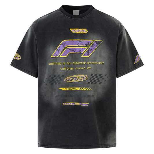 Washed Distressed Motorcycle Faded T-Shirt Men's Loose Base Layer