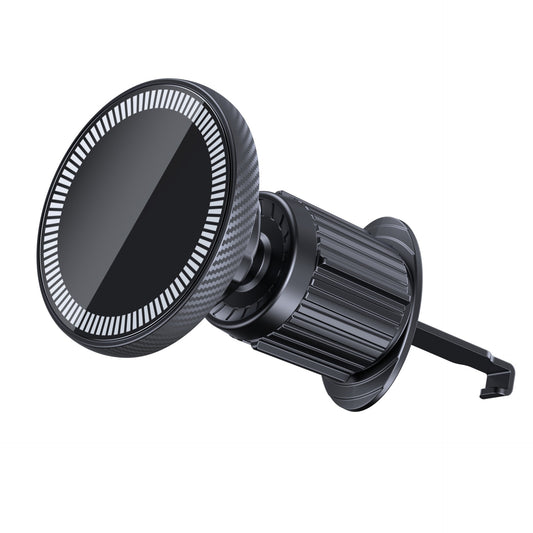 Sleek black magnetic car phone holder with carbon fiber texture, quality gift, sps street style