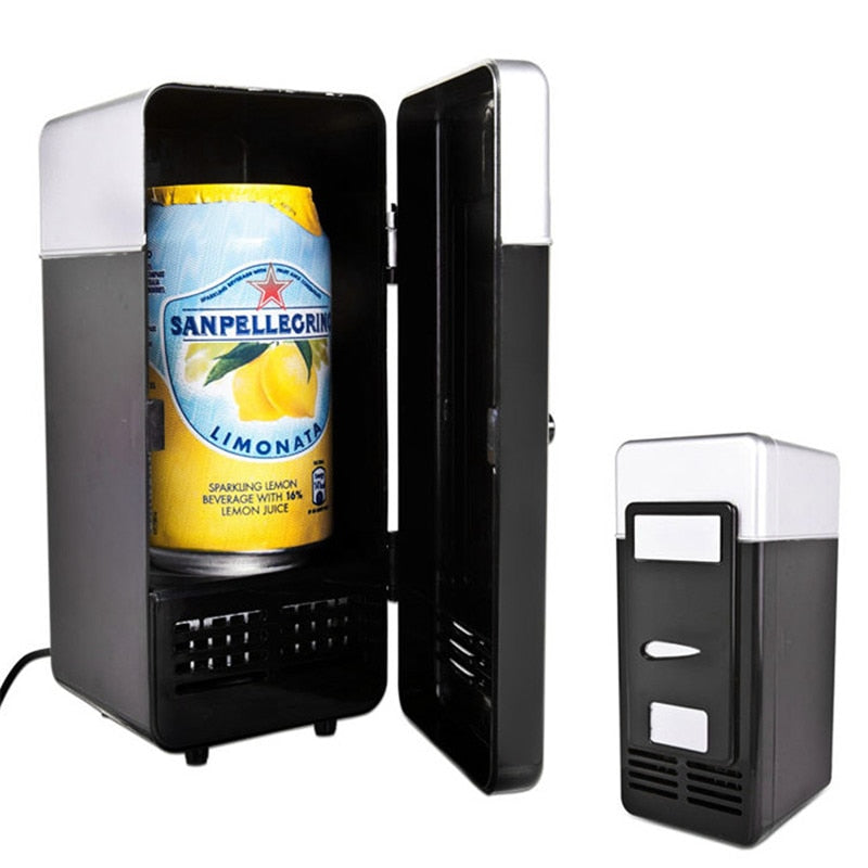 Mini desktop fridge with a Sanpellegrino can inside, street style quality gift