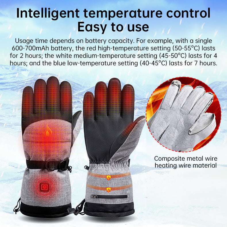 Electric Heated Gloves - Waterproof Winter Warm Rechargeable Gloves for Ski, Snowmobile and Outdoor Activities