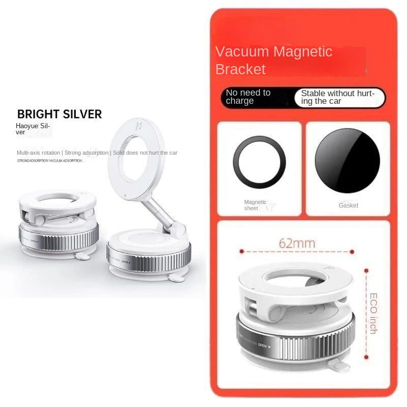 Bright silver vacuum magnetic bracket car mount with strong adsorption, 62mm size, sps street style