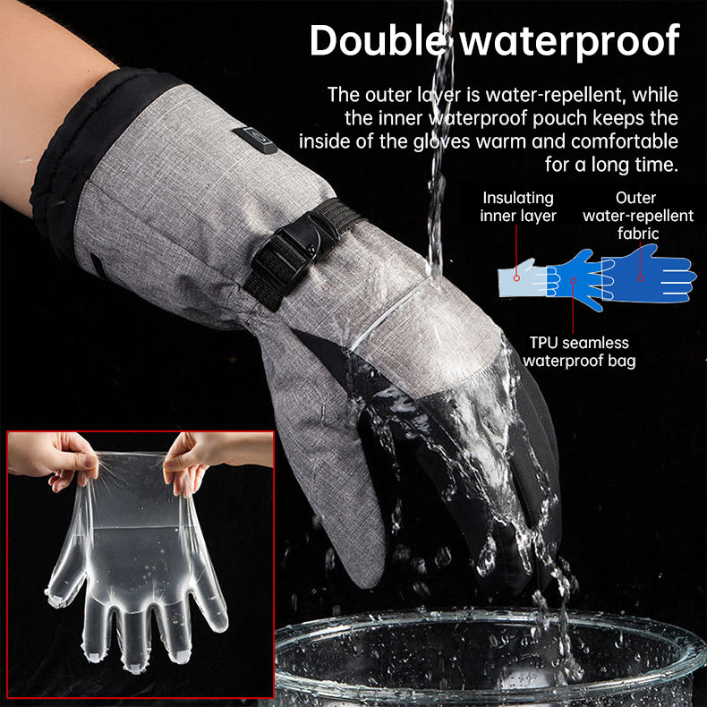 Electric Heated Gloves - Waterproof Winter Warm Rechargeable Gloves for Ski, Snowmobile and Outdoor Activities