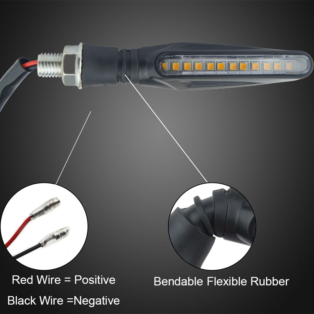 2PCS LED Motorcycle Turn Signals Light 12 SMD Tail Flasher Flowing Water Blinker IP68 Bendable Motorcycle Flashing Lights