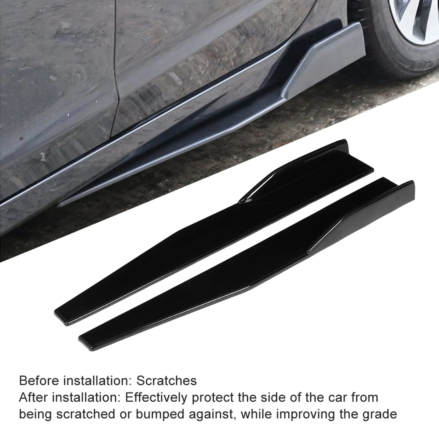 29.3in Car Side Skirt Rocker Splitters  Anti‑Scratch Protector Glossy Black Modified Parts Side Rocker Splitters