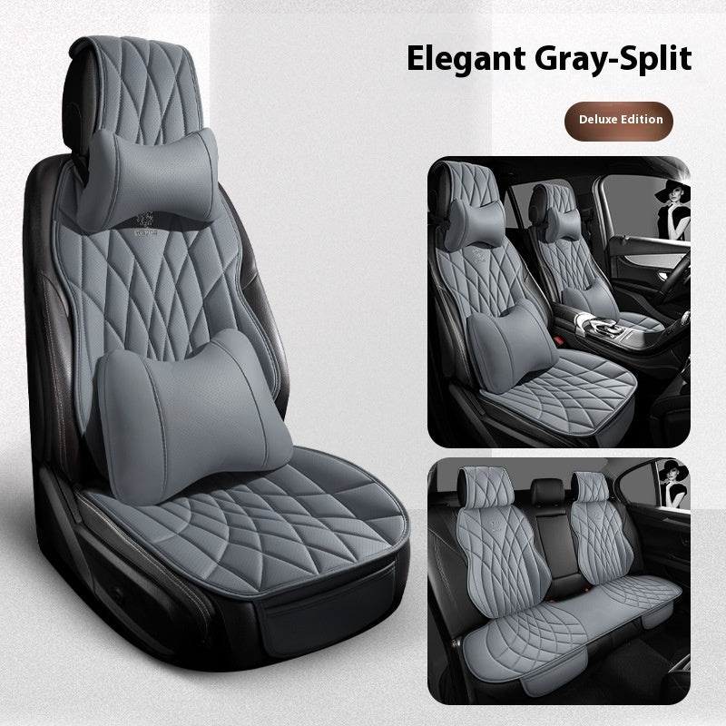 Elegant gray-split deluxe car seat covers with diamond stitching, showcased in sedan interior