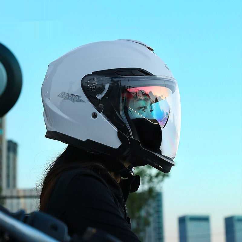 Summer Men's Motorcycle Half Three-quarter Helmet Men's All-season Double Visor