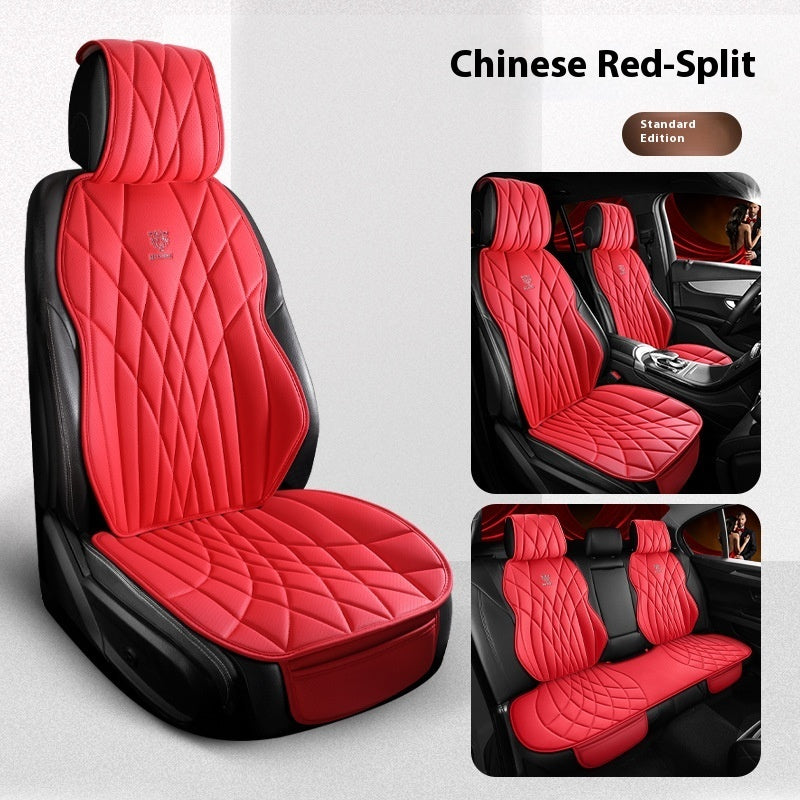 Chinese red split car seat covers with diamond stitching in black interior, sps street style quality gift