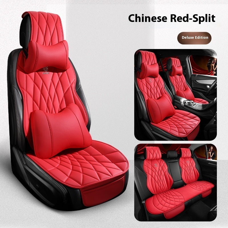 Red diamond-stitched car seat covers with cushions, Chinese Red-Split Deluxe Edition, sps street style