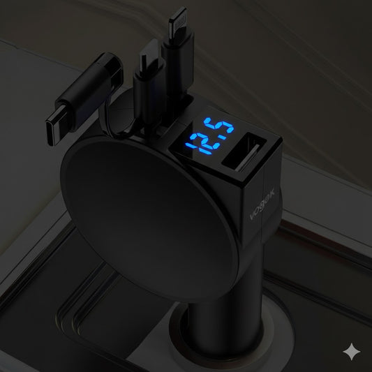 black multi function car hone charger 3 diffrent conection leads plus usb