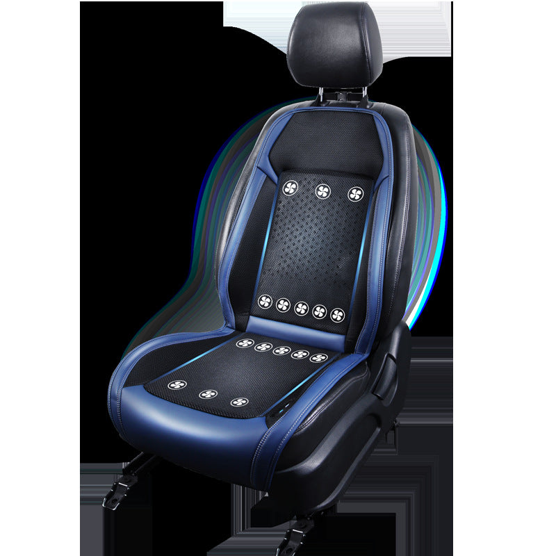 Black and blue ventilated car seat cover with cooling fans, sps street style gift accessory
