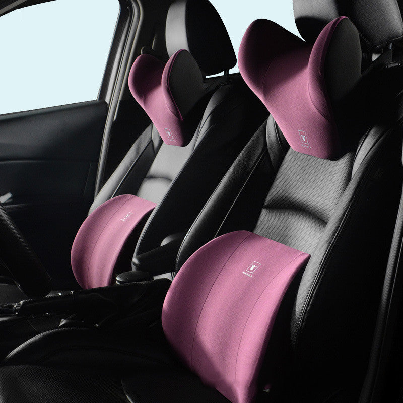 Purple ergonomic neck and back cushions on black car seats, sps street style quality gift