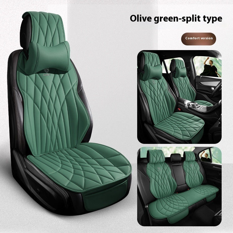 Olive green car seat covers, split type, showcased in a modern vehicle interior for sps street style.