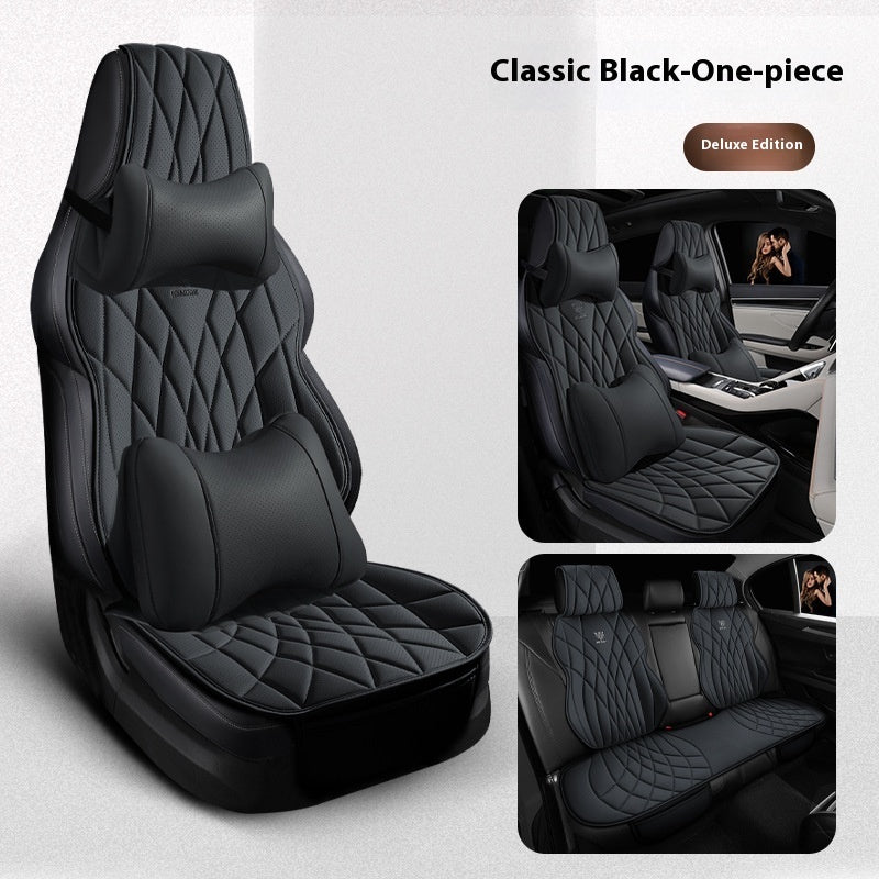 Classic black one-piece deluxe car seat cover set, diamond-stitched, luxury style